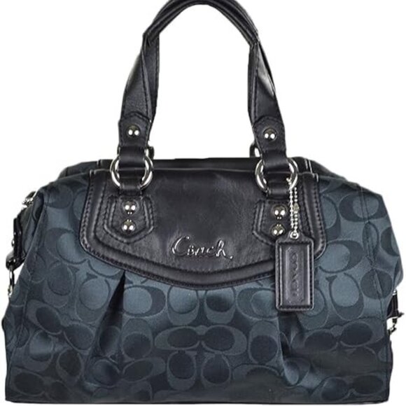 Like New Coach Ashley Charcoal Metallic Signature Shoulder Bag Purse - Picture 1 of 15